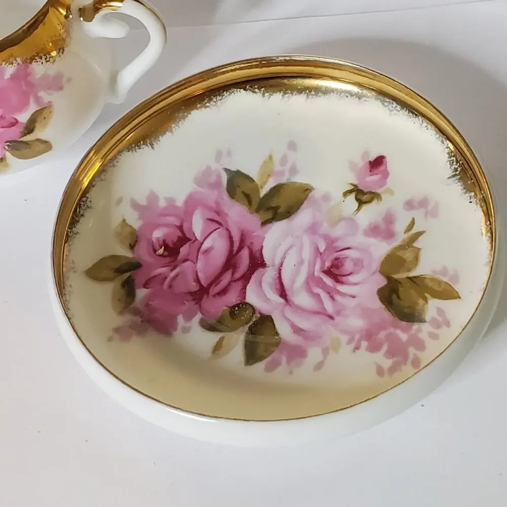 Vintage Norchest Fine China  Pink rose and gold trim unique tea cup &saucer